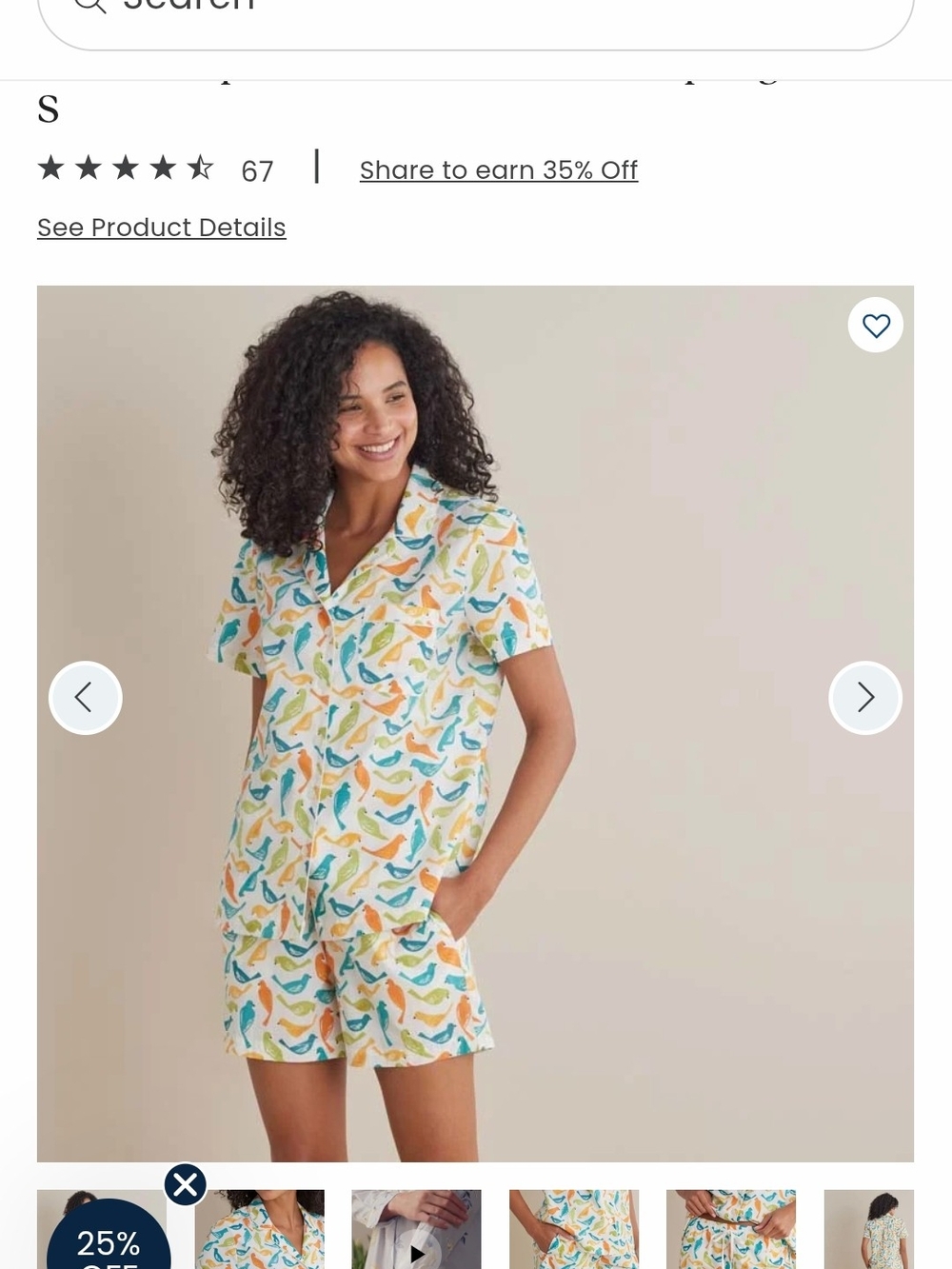 Women's Short Pajama Set in Multi-Color Bird Print
